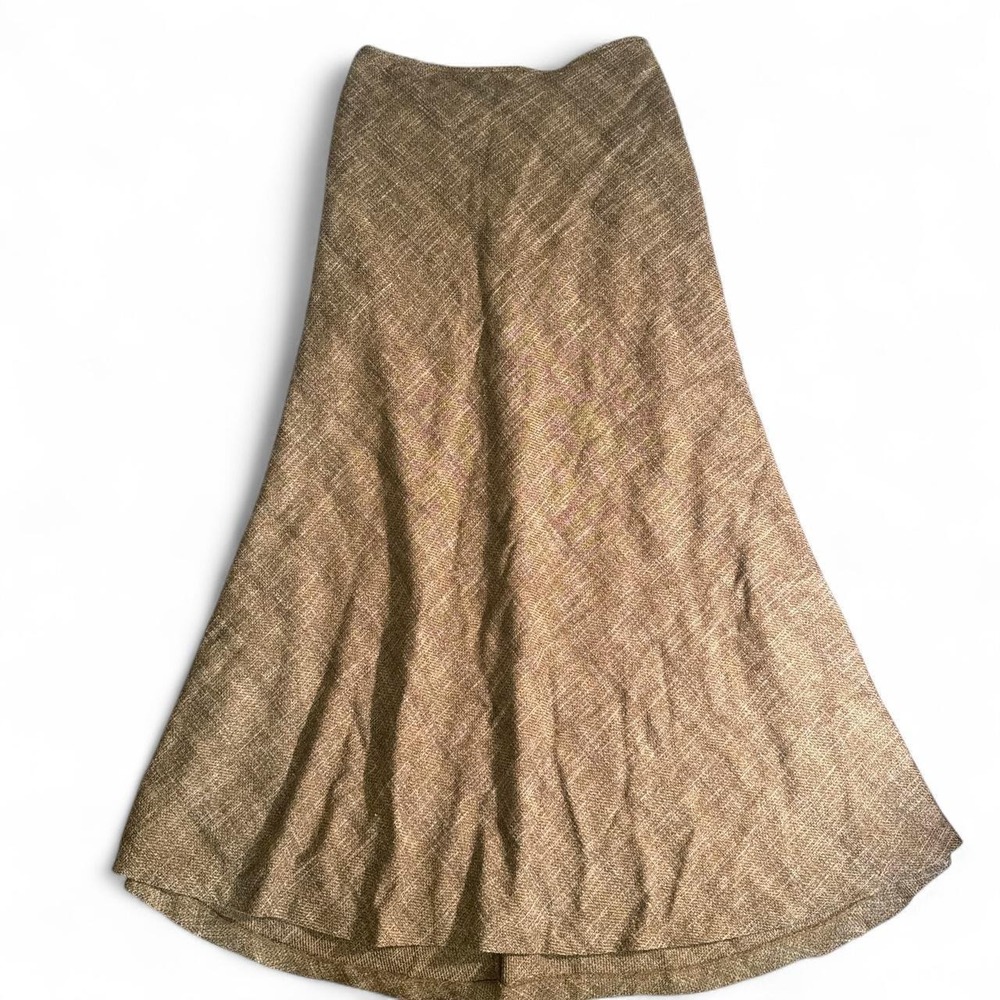 Cami Vintage Brown Beige Herringbone Maxi Skirt A-Line Size 6 H0650